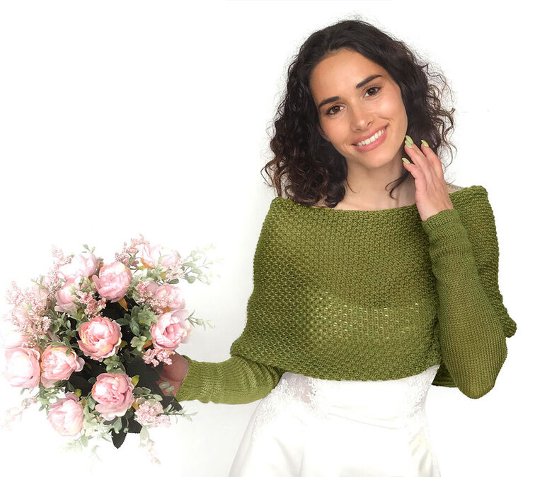 Wedding sweater olive green, bridal jacket, cover up, knitted shrug, WG27